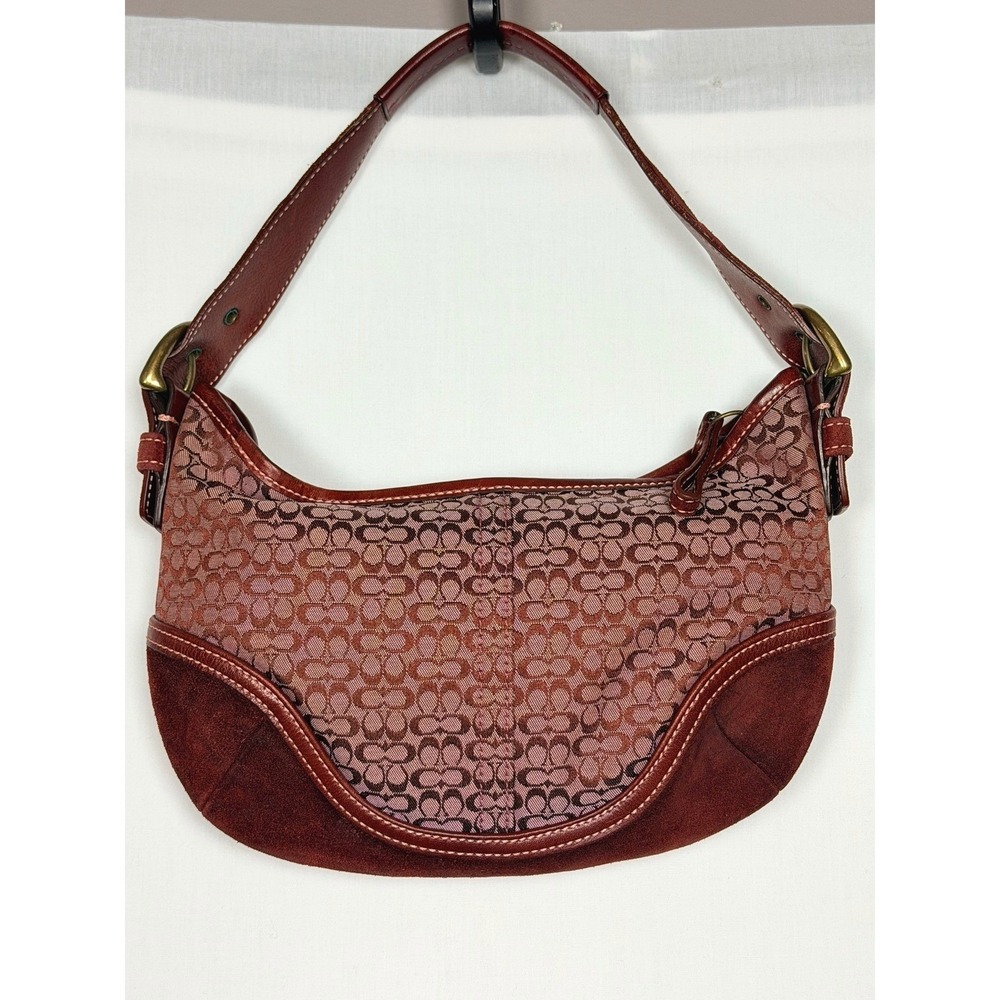 Coach Signature SOHO Shoulder Bag Burgundy Suede Leather Jacquard Hobo Y2K 6351